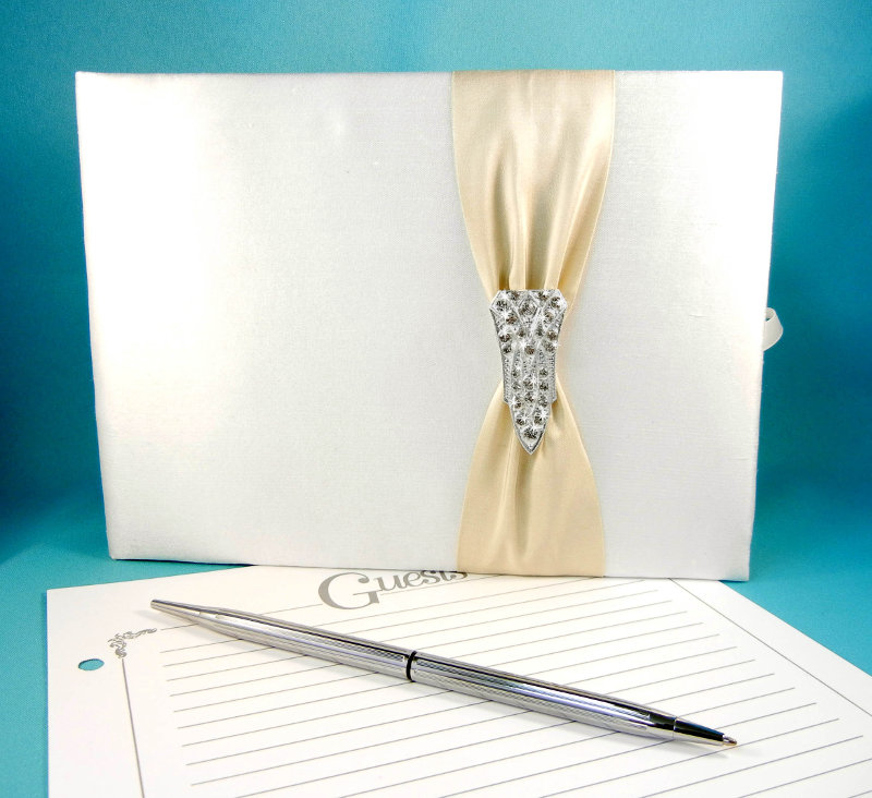 Guest Book w/Mocha Ribbon & Brooch